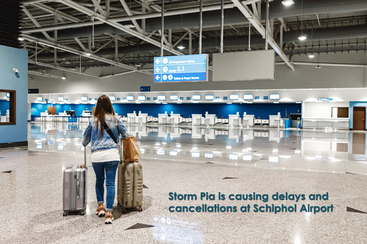 Storm Pia is causing delays and cancellations at Schiphol Airport.